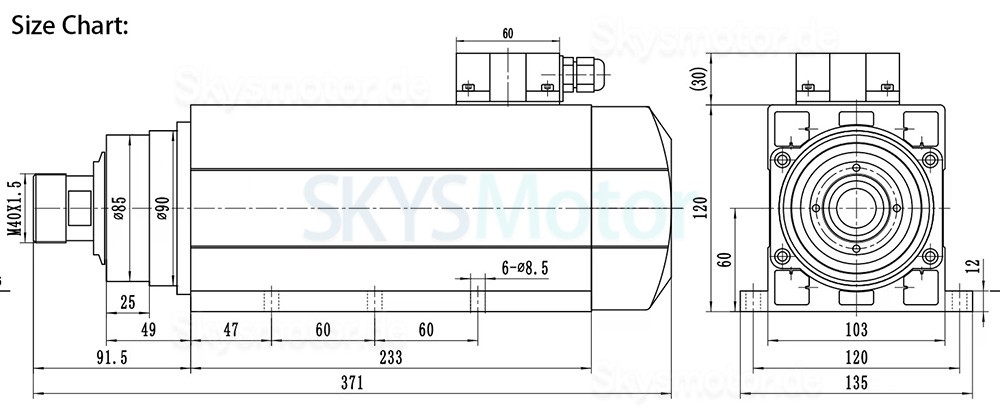 Luftgek&uuml;hlter CNC Spindelmotor GDZ120x103-6 220V/380V 6kW 18000U/min ER32 Spannzange 400Hz